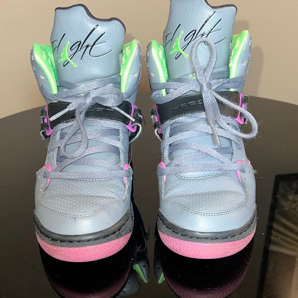 Jordan Flight 45 High GS Cool Grey Flash Lime Club Pink Size 5Y Sneakers 6.5 Wom
